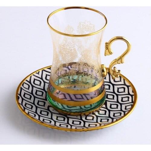 DOLBOVIPaşabahçe Decorated Tea cup Pad, 6 Personality-Tuna Gold 3 mug кружка coffee cup cup اكواب قهوه tazas