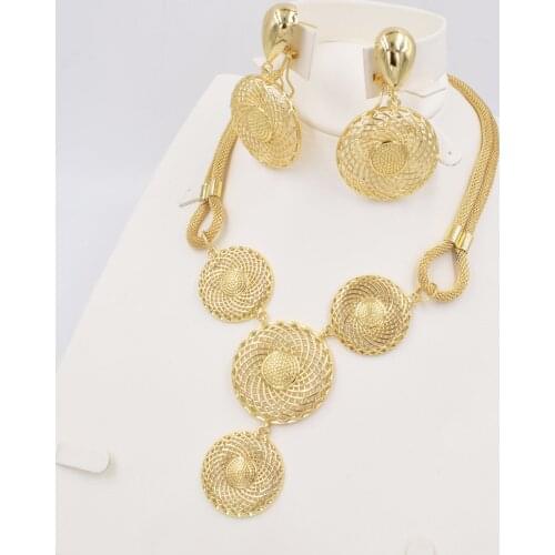 High Quality Ltaly 750 Gold color Jewelry Set For Women african beads jewlery fashion necklace set Wedding earring