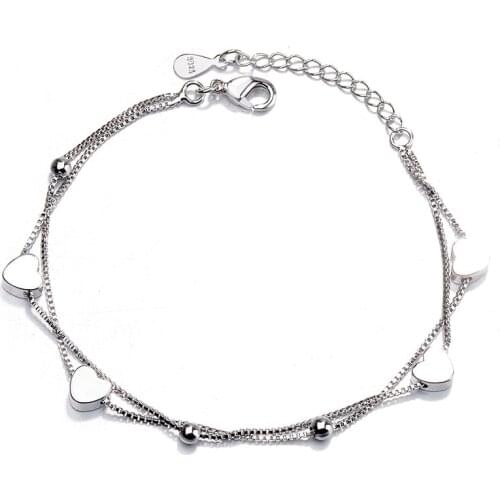 High Quality Thin Chain Bracelets For Women Round Bead Heart Double Layer Silver Color Simple Korean Fashion Girls Jewelry Gifts