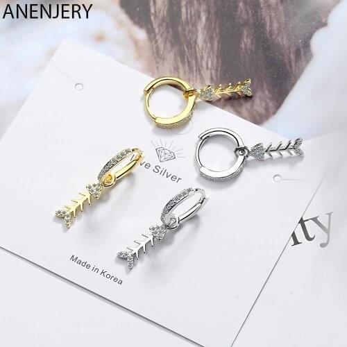 925 Sterling Silver Unique Fishbone Dangle Earring Cubic Zircon Drop Earring For Women Fashion Jewelry Gifts S-E1007