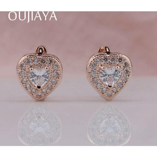 OUJIAYA Luxury Love form 585 Rose Gold Dangle Earrings Natural Zircon Women Crystal Drop earrings Fashion Trendy Jewelry A14