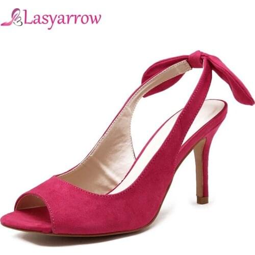 Lasyarrow Wedding Shoes Sexy Slingback Peep Toe Ladies Party Shoes Woman High Heels Elegant Bow Tie Sandalias Mujer 2018 RM760