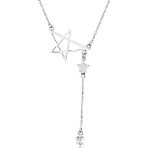 925 Sterling Silver CZ Star Drop Necklace Women Silver Stars Cubic Zircon Pendant Necklace for Lady Love Festival Holiday Gift