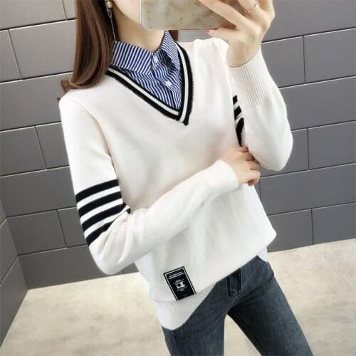 Poncho Real Shirt Collar Fake Two Sweaters In Autumn 2019 Womens Korean Version Pullover Casual Loose Thin Knitting Base Coat