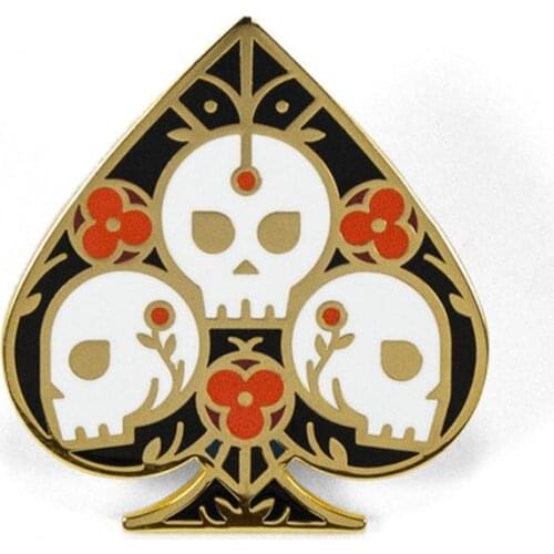 Ace of Spades Hard Enamel Pin Dark Beautiful Heart Skull Death Card Golden Metal Brooch Gothic Art Lapel Backpack Pins Jewelry