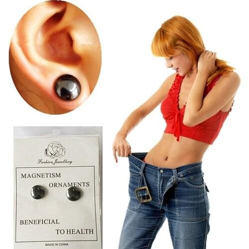 1 Pair Magnet Therapy Earrings Black Rhinestone Ear Fat Studs Creative Gifts Burning Accessories Weight Fast Losing K8D0