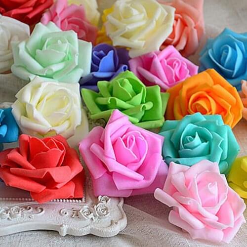 100Pcs Pink &White Mini Foam Rose Heads Artificial Flower Without Stem Wedding Decor