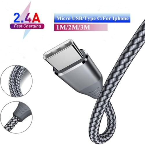 1M 2M 3M 2.4A Charger Cable Fast Charging USB Micro Type C Cable Data Charge Mobile Phone Cable For iPhone 6 7 XS XR Xiaomi Cord
