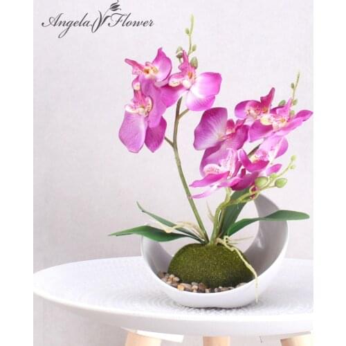 3branch artificial orchid flower potted plants silk phalaenopsis foam leaf plastic vase fake flower garden home decor bonsai