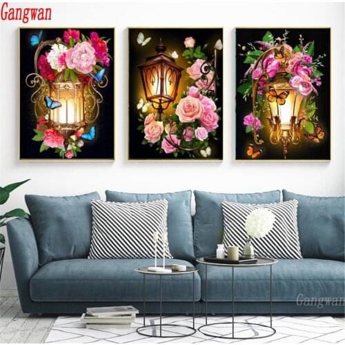 5d DIY Diamond Painting light Flower 3 pcs Full Square round Diamond Embroidery Rhinestone Mosaic Painting decoration art
