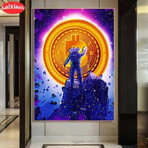 5D DIY Diamond Embroidery New Blue Planet Moon Golden Bitcoin Diamond Painting Cross Stitch Mosaic New Arrival Wall Art