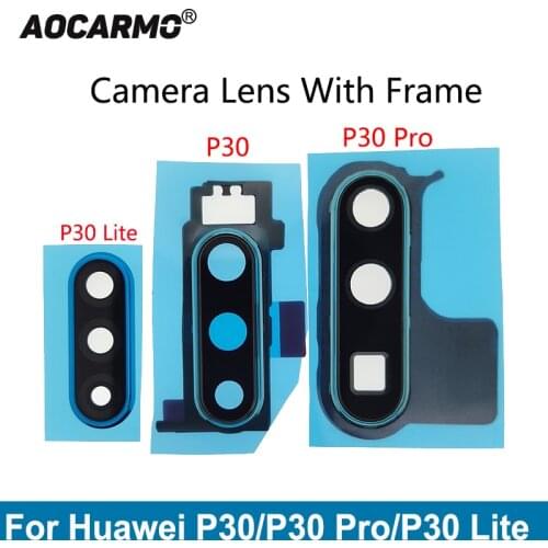 Aocarmo For Huawei P30 Pro Rear Back Camera Lens Glass With Frame Cover Adhesive Sticker Replacement Part For Huawei P30 Lite