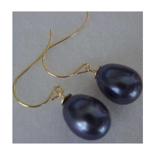 Free shipping>>>>noble jewelry Gorgeous AAA+ 9X11mm real natural Freshwater black pearl earring 14k Yellow Gold
