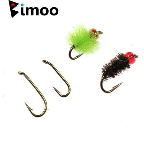 Bimoo 50PCS Heavy Wire Nymph Wet Fly Hooks Bronze Barbed Fly Tying Fishing Hooks Available Sizes #10 #12 #14 #16 #18 #20