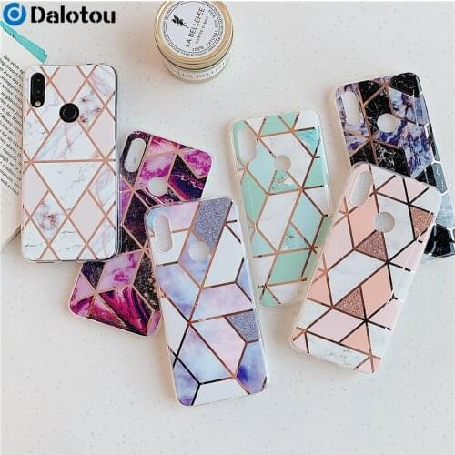 Plating Marble Retro Phone Cases For Xiaomi Redmi 8 8A Note 9 Pro Max 9S 7 6 5 Shockproof Geometric Soft Silicon TPU Back Cover