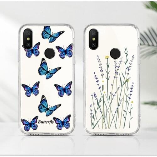 Case for Xiaomi Mi Note 10 10T 9 8 A3 A2 Lite A1 Cartoon Flower Case for redmi note 7 8 9 Pro 9S Soft Buttefly Clear Coque Cover