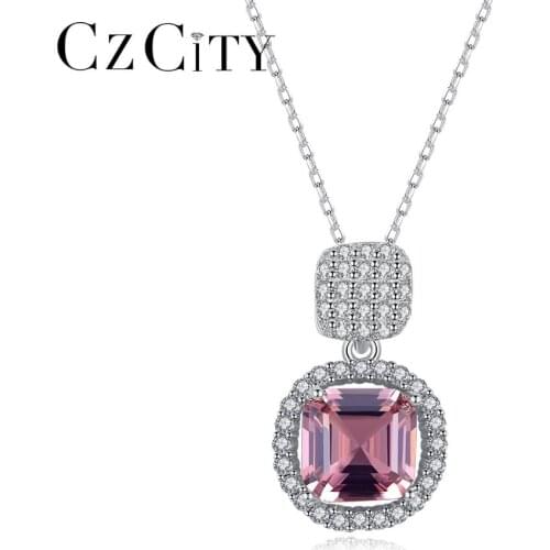 CZCITY Topaz Gemstone Pendant Necklaces for Women Wedding Engagement Fine Jewelry 925 Sterling Silver Collares Christmas Gift