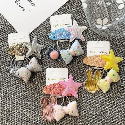 DHL 100set 3pc/set Cute Girls Bowknot/Star/Cartton Animal Hair Pins/Band Set Baby Lace Flower Barrette Child Headwear