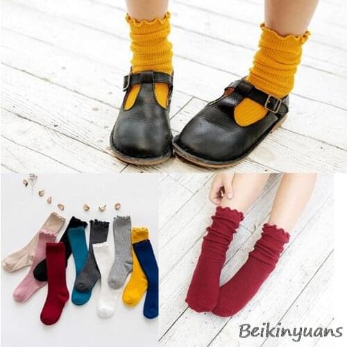 Childrens candy color wooden ear in the tube pile socks cotton spring and autumn Korean socks wild color children socks