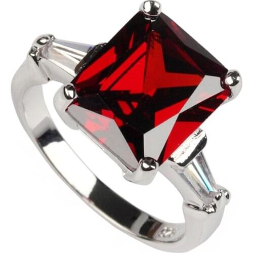 Fleure Esme vintage engagement rings for girls Jewelry & Accessories best sell Red Cubic Zirconia Rhodium Plated R130 Size 6 7 8