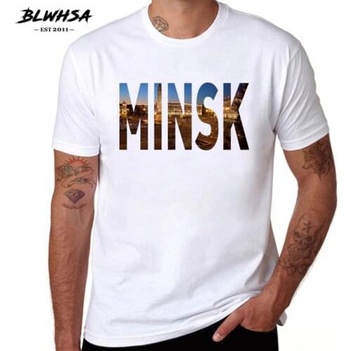 BLWHSA Minsk City Printing Men T shirt Summer Casual Short Sleeve Brand Design T-shirts Belarus City Minsk White Men Clothes