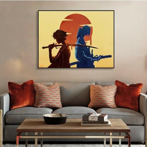 Water color Samurai Hot Anime Canvas Painting Poster and Prints Boy Bedroom Decorative Painting Wall Art Canvas Frame