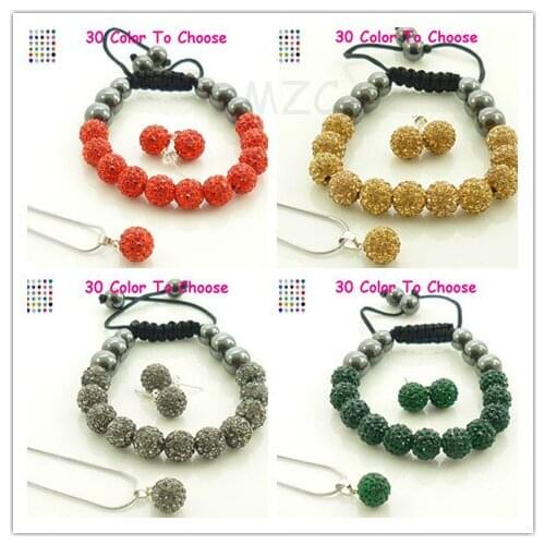 Hrt2ng Mix 10mm Disco Pave Ball Crystal OLO Silver Plated crystal Set Bracelet Stud Earring Necklace Pendant