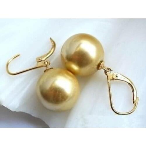 PERFECT ROUND 14 MM AAA golden Shell PEARL EARRING