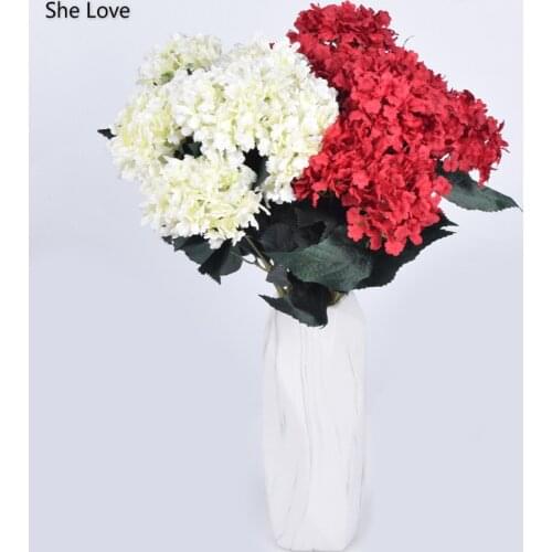 Chzimade Artificial Hydrangea Flower Bouquet White Red Simulated Flowers Wedding Home Decor