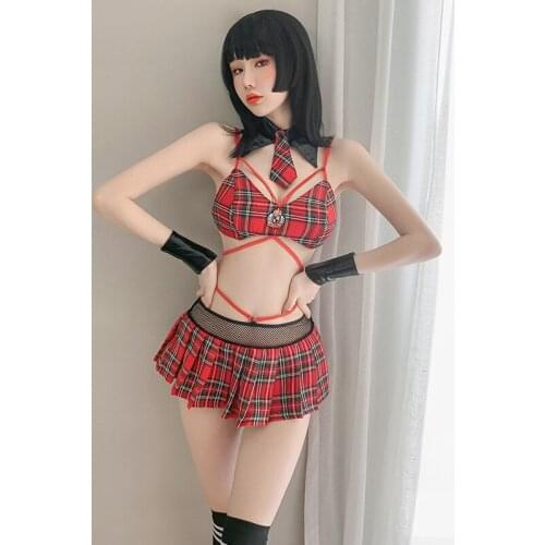 Kawaii Lingerie Set Role Play Cosplay School Girls Costume Cute Sailor Dress Lolita Pleated Plaid Skirt Anime JK Student Uniform