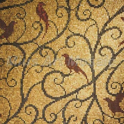 Royal Golden and red bird Custom art glass mosaic mural for art wall decoration / 075