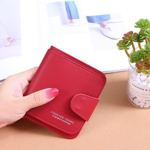 6-Color Ladies Buckle Short Wallet Fashion Large Capacity Money Clip Bag Multi Card Slot Holder Female Girls Mini Coin Purses