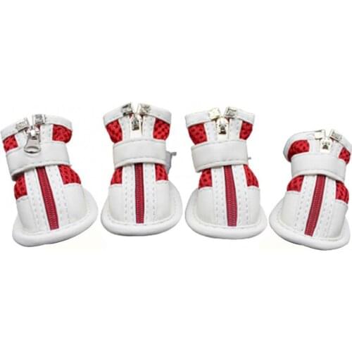 60% Hot Sale 4Pcs Pet Puppy Teddy Mesh Zipper Sneakers Breathable Magic Tape Closure Cat Dog Shoes Comfortable Pet Shoes