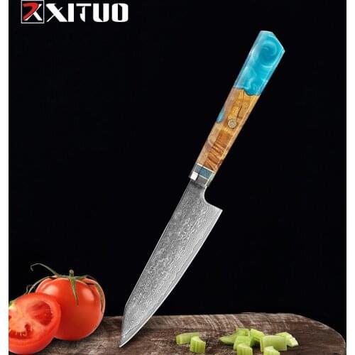 XITUO 5" Inch Damascus Steel Utility Knife Kitchen Chef Knives Japanese VG10 Blade Very Sharp Fruit Cutter Octagonal Handle New