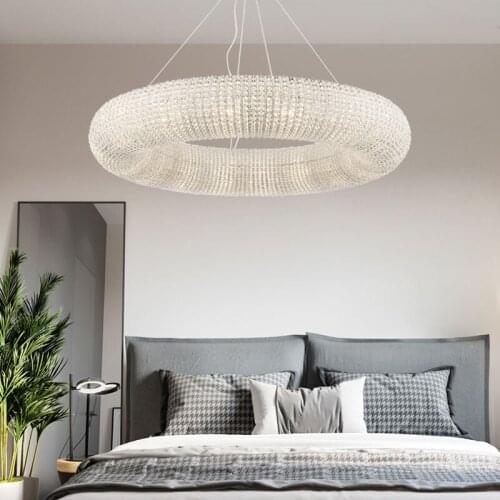 Manggic lighting Luxury Crystal Living Room Chandelier Ring LED Modern hotel Engineering Decorative Light Nordic Simple Lamp