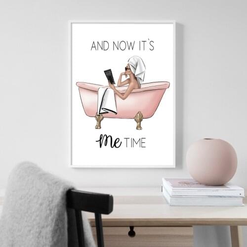 Girl Reading Take A Bath Bathtub Wall Art Canvas Painting Nordic Posters And Prints Art Wall Pictures For Living Room Home Decor