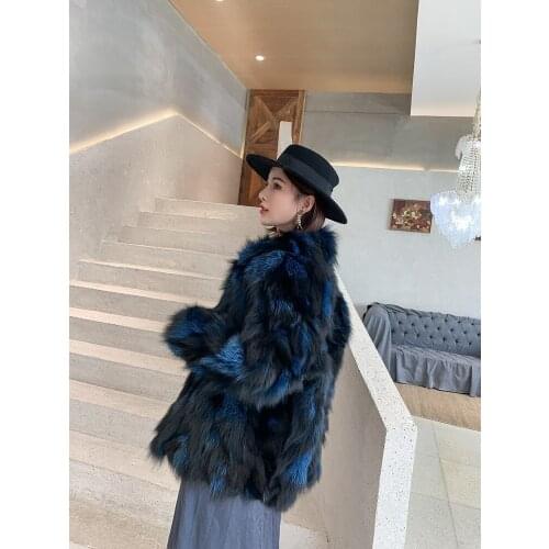 New womens real natural fox fur coat fashion loose style warm winter waistcoats jacket custom big size
