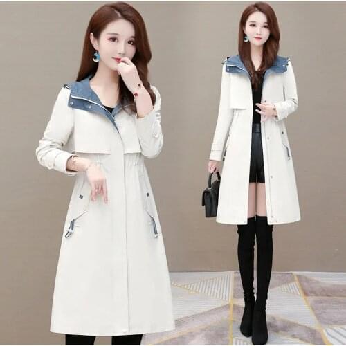 New Arrival Women Long Hooded Windbreakers Spring Autumn Casual Plus size Trench Coat Fashion Slim Wild Overcoat Pocket Zipper