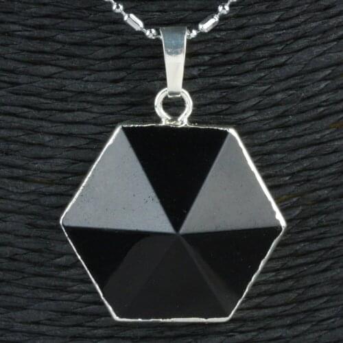 SUNYIK Black Onyx Hexagon Point Stone Healing Reiki Pendant Fit Necklace
