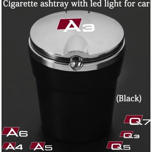 Car Ashtray With Blue LED Light Metal Liner Car LOGO styling for Audi A3 A4 A5 A6 A7 A8 Q3 Q5 Q7 Q8 accessorie