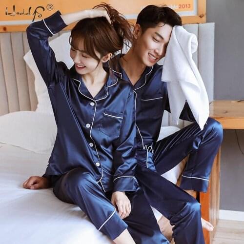 New Couple Sleepwear Silk Satin Pajamas Set Long and Short Button-Down Pyjamas Suit Pijama Women Men Loungewear Plus Size Pj Set