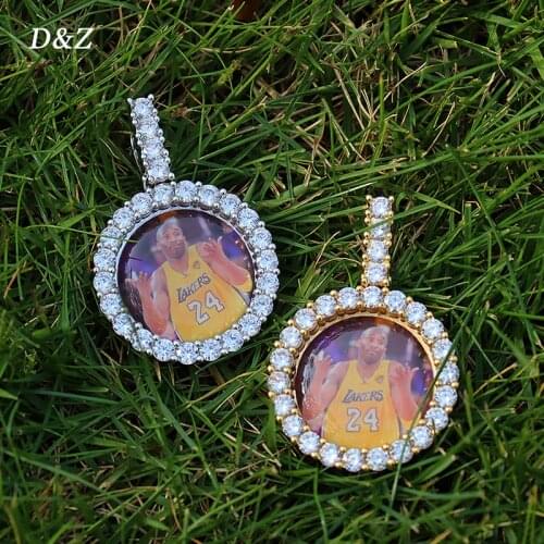 D&Z New 3D Custom Photo Pendant Small Size Solid Back 4mm Width Stones Side Hip Hop Jewelry Personalized Cubic Zircon Chain Gift