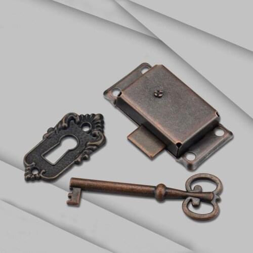 Durable Portable Vintage Antique Style Iron Lock + For Drawer Cabinet Wardrobe Cupboard Door Key D5W3