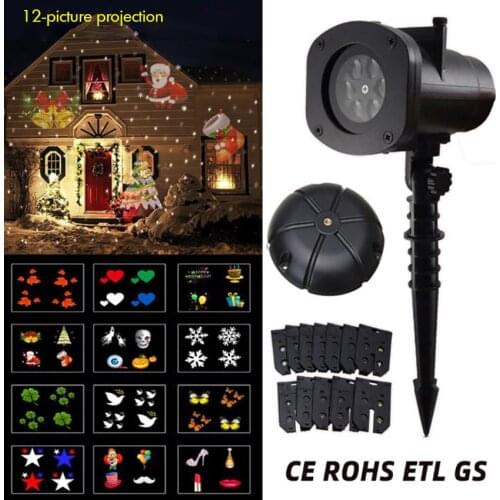 Christmas Laser Projector Animation Effect IP65 Indoor/Outdoor Projector 12 Patterns Snowflake/Snowman Stars Laser Light
