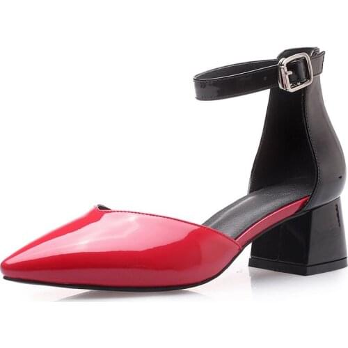 COOLULU Spring Women Pumps Patent Leather Dorsay Pumps Ankle Strap Multicolor Shoes Pointed Toe Ladies Pumps Shoes Size 33-40