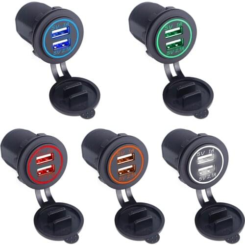 DC12-32V Waterproof Universal Car Charger USB Vehicle Dual USB Charger 2 Port Power Socket 5V 2.1A/1A High Quality
