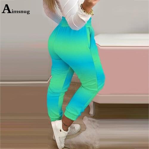 Aimsnug 2021 High Waist Pants Womens Summer Harem Trousers Fashion Tie Dry Casual Skinny Pantalon Female Ankle-Length Pants