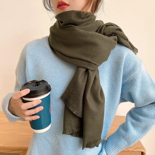 2021 Winter Thickened Solid Color Annual Red Scarf Female New Year Imitation Cashmere Fringed Shawl Warm Scarf