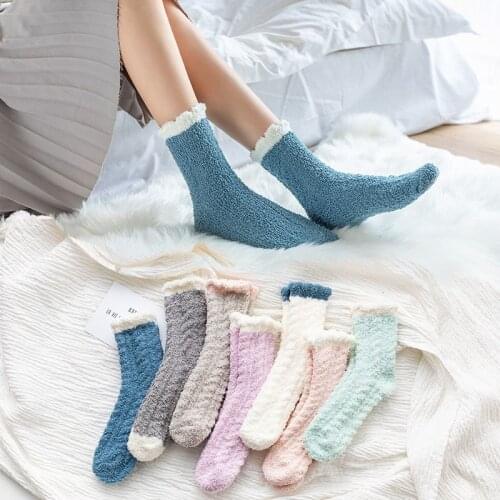 1 Pair of Coral Plush Socks Womens Plush and Thickened Sleeping Terry Socks Autumn and Winter Floor Thickened Warm Socks