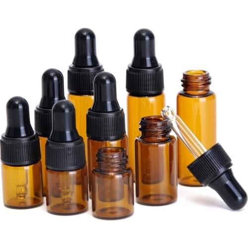 100pc 1/2/3/5/ml Brown Drop Amber Bottle Glass Aromatherapy Liquid Dropper essential basic massage oil Pipette Refillable Bottle